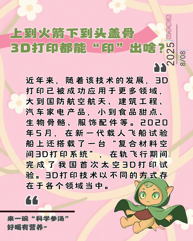 【夜读丨科学参汤】上到火箭下到头盖骨，3D打印都能“印”出啥?