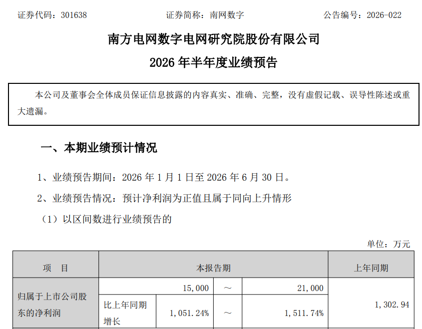 图3：南网数字2026年半年度业绩公告